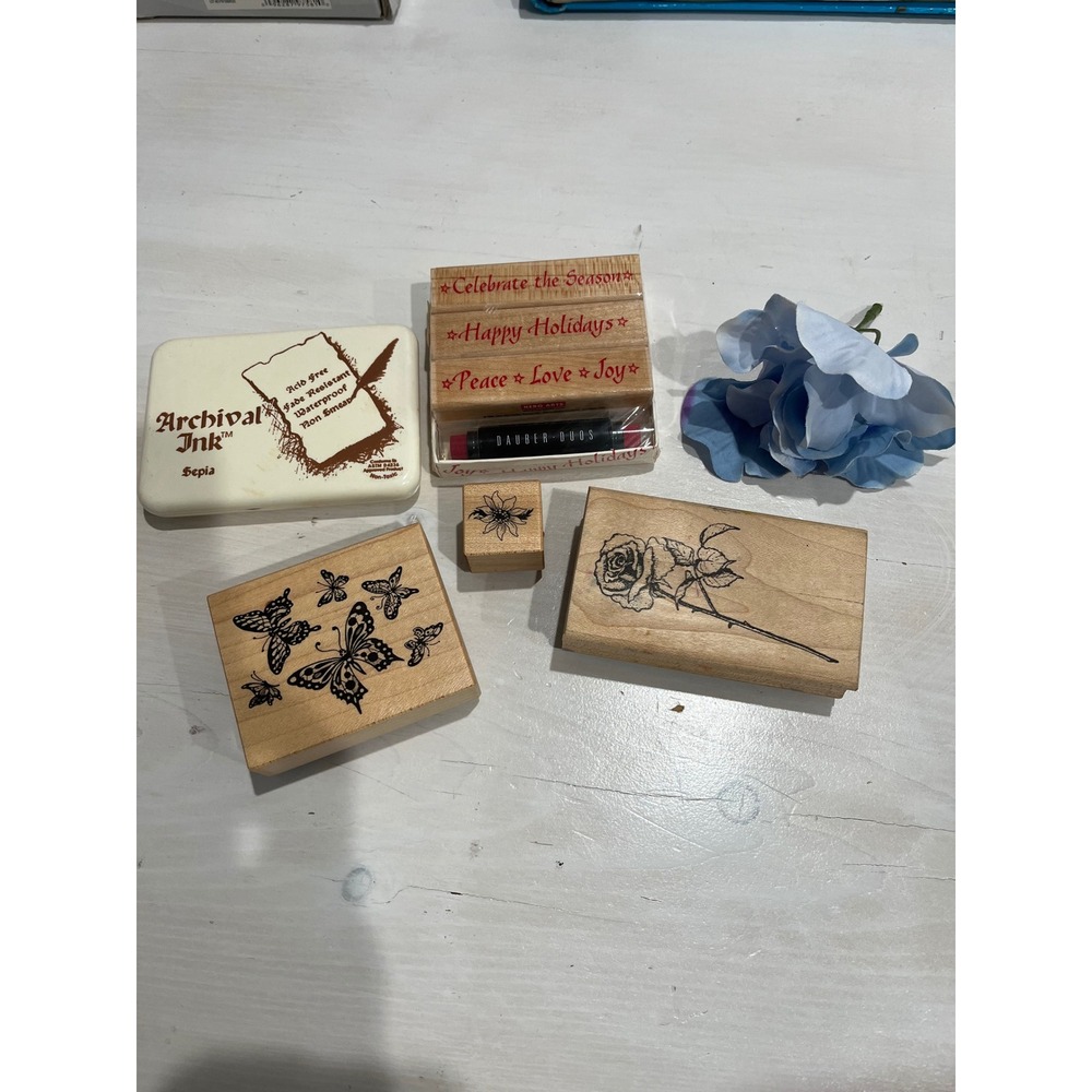 Hero Arts Rubber Stamps Lot Holiday Floral‎ Butterfly Archival Ink Sepia